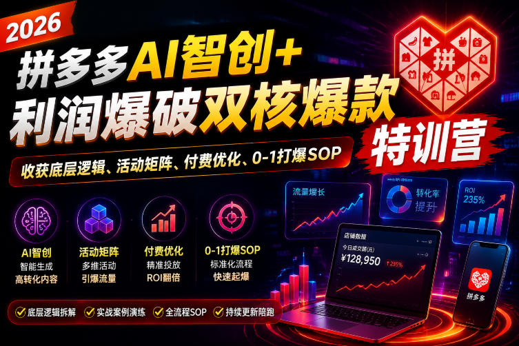 2026拼多多AI智创+利润爆破双核爆款特训营，收获底层逻辑、活动矩阵、付费优化、0-1打爆SOP(更新0810)-HFXZHAN网创