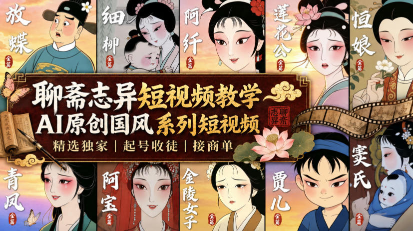 聊斋志异短视频教学，AI原创国风系列短视频，精选独家丨起号收徒丨接商单-HFXZHAN网创