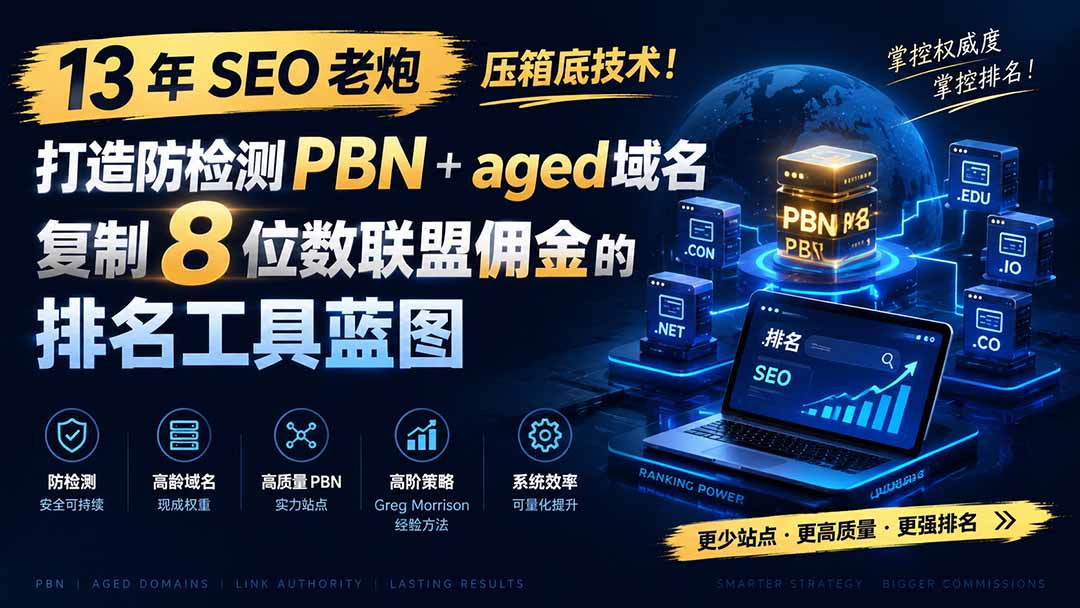13 年 SEO 老炮压箱底技术！打造防检测 PBN+aged 域名，复制 8 位数联盟佣金的排名工具蓝图【原创双语字幕】-HFXZHAN网创