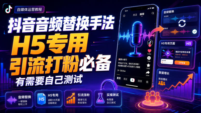 抖音音频替换手法H5专用，引流打粉必备，有需要自己测试-HFXZHAN网创