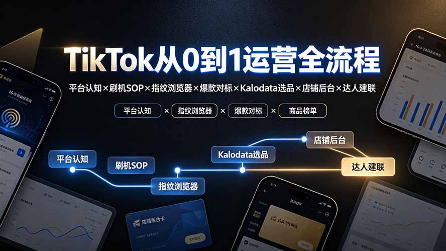 TikTok从0到1运营全流程-更新：平台认知×刷机SOP×指纹浏览器×爆款对标×Kalodata选品×店铺后台×达人建联-HFXZHAN网创