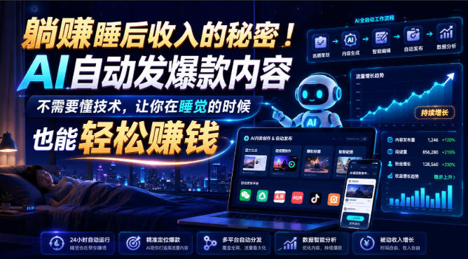 躺賺睡后收入的秘密！AI自动发爆款内容，不需要懂技术，让你在睡觉的时候也能轻松賺钱【原创双语字幕】-HFXZHAN网创