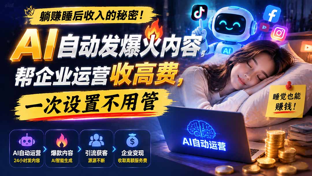 躺赚睡后收入的秘密！AI 自动发爆火内容，帮企业运营收高费，一次设置不用管【原创双语字幕】-HFXZHAN网创