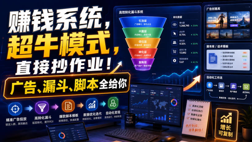 賺钱系统，超牛模式，直接抄作业！广告、漏斗、脚本全给你【原创双语字幕】-HFXZHAN网创