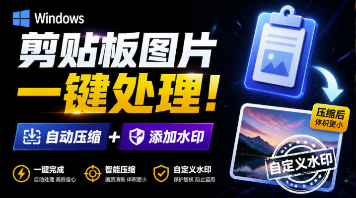 Windows剪贴板复制图片后，体积会暴涨数百倍？剪贴板图片一键自动压缩及添加水印工具-HFXZHAN网创