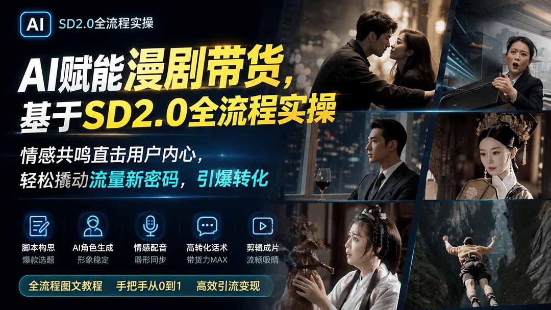 AI赋能漫剧带货，基于SD2.0全流程实操；情感共鸣直击用户内心，轻松撬动流量新密码，引爆转化-HFXZHAN网创