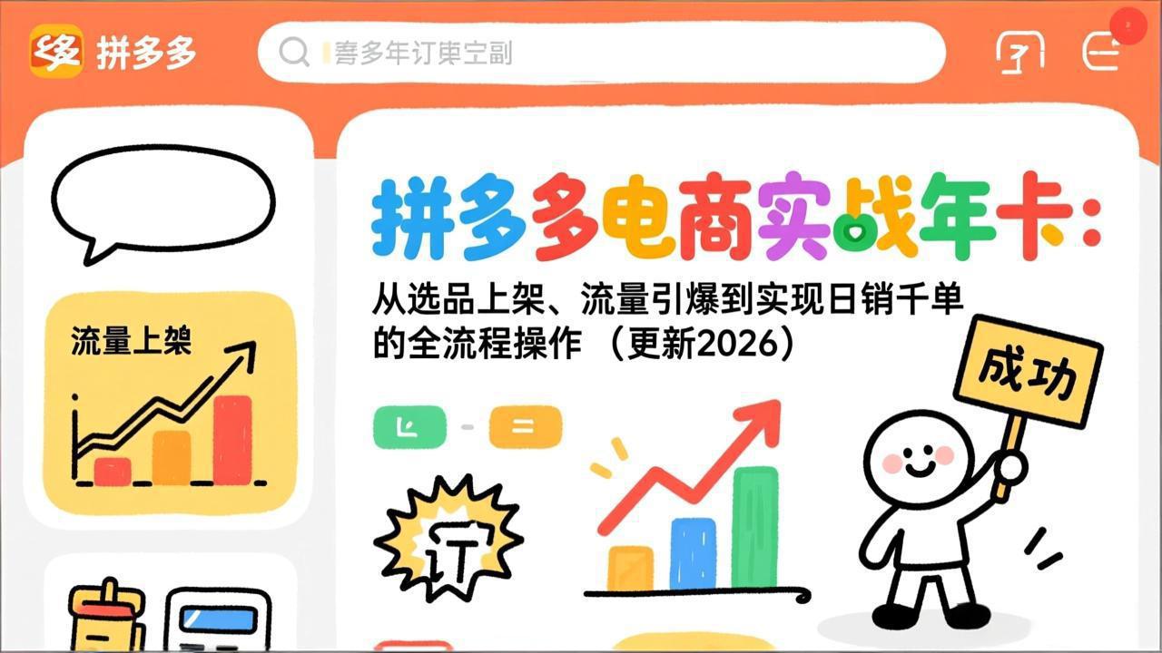 拼多多电商实战年卡：从选品上架、流量引爆到实现日销千单的全流程操作(更新2026年8月-HFXZHAN网创