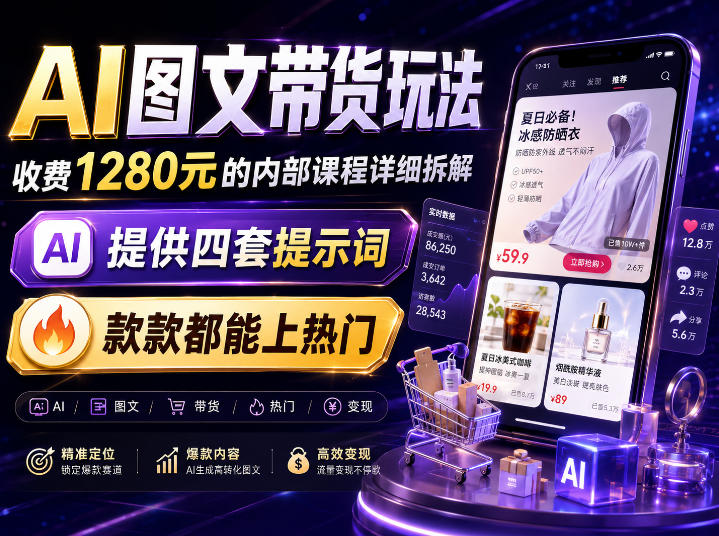 AI图文带货内部玩法，1280内部课程对外系统拆解，看完直接上手变现！-HFXZHAN网创