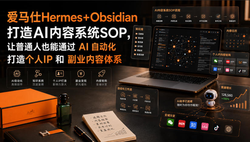 爱马仕Hermes+Obsidian打造AI内容系统SOP，让普通人也能通过 AI 自动化打造个人IP 和 副业内容体系-HFXZHAN网创