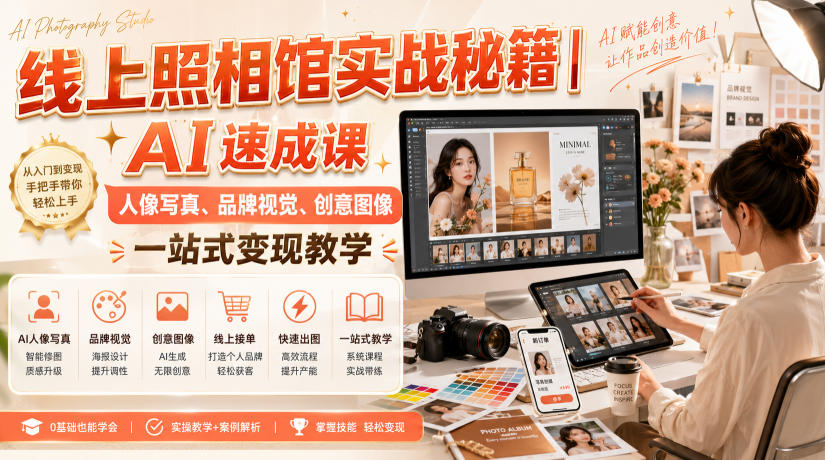 线上照相馆实战秘籍｜AI速成课，人像写真、品牌视觉、创意图像一站式变现教学-HFXZHAN网创