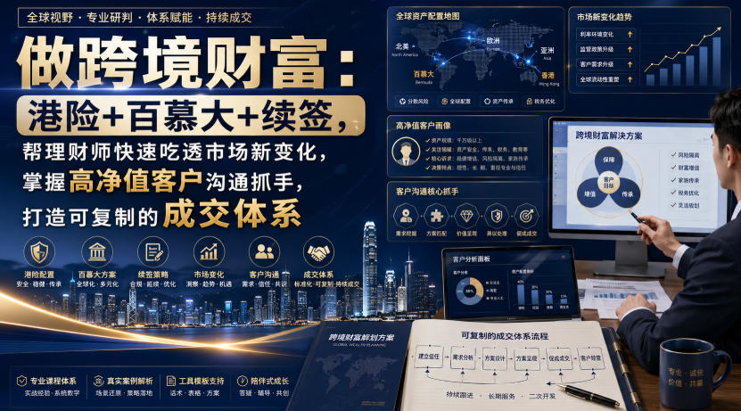 做跨境财富：港险+百慕大+续签，帮理财师快速吃透市场新变化，掌握高净值客户沟通抓手，打造可复制的成交体系-HFXZHAN网创