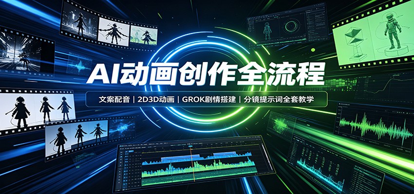 AI动画创作全流程：文案配音，2D3D动画，GROK剧情搭建，分镜提示词全套教学-HFXZHAN网创