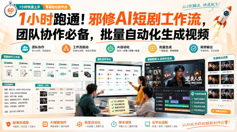 1小时跑通！邪修AI短剧工作流，团队协作必备，批量自动化生成视频-HFXZHAN网创