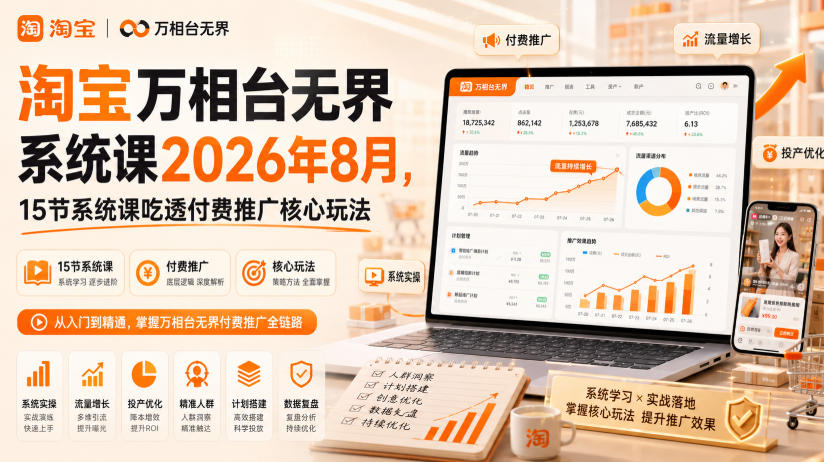 淘宝万相台无界系统课2026年8月，15节系统课吃透付费推广核心玩法-HFXZHAN网创