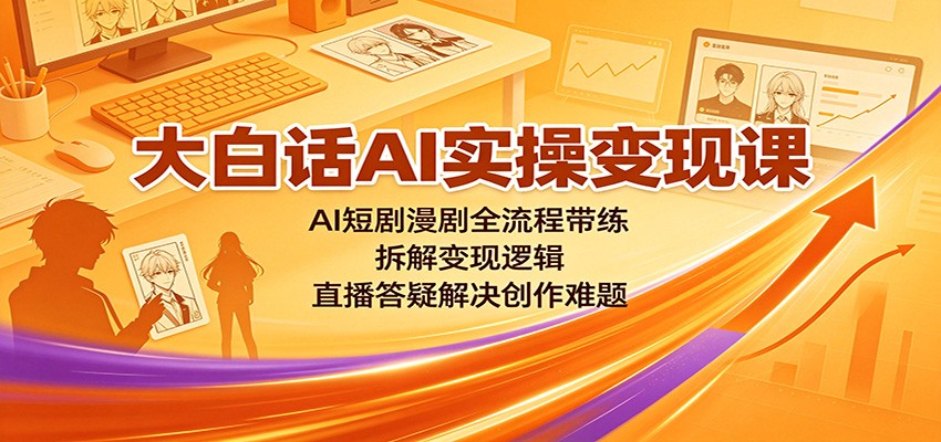 大白话AI实操变现课：AI短剧漫剧全流程带练，拆解变现逻辑，直播答疑解决创作难题-HFXZHAN网创