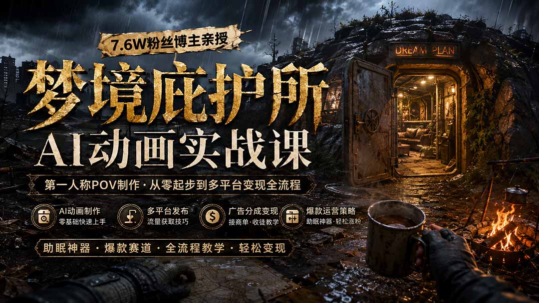 梦境庇护所AI动画实战课：7.6W粉丝博主亲授第一人称POV制作，从零起步到多平台发布变现全流程-HFXZHAN网创