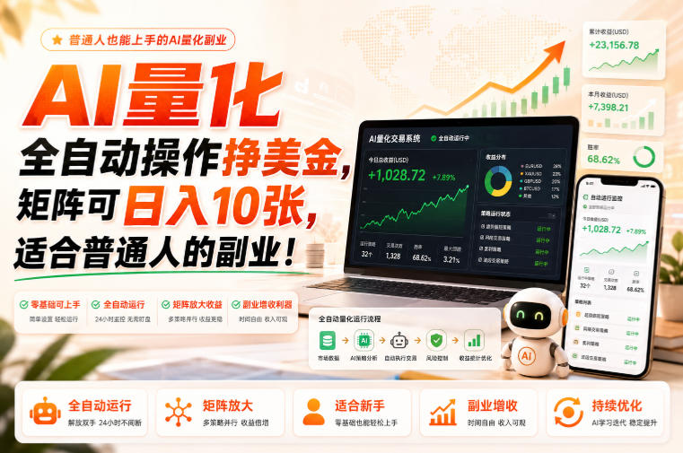 AI量化全自动操作挣美金，矩阵可日入10张，适合普通人的副业！【揭秘】-HFXZHAN网创