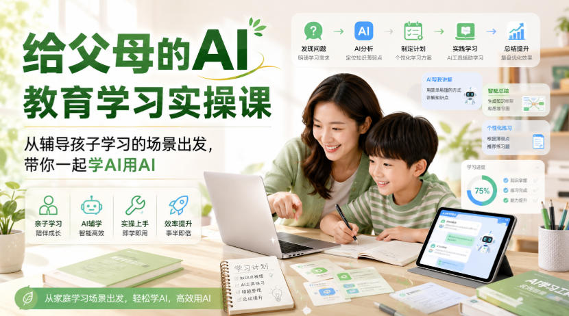给父母的AI教育学习实操课，从辅导孩子学习的场景出发，带你一起学AI用AI-HFXZHAN网创