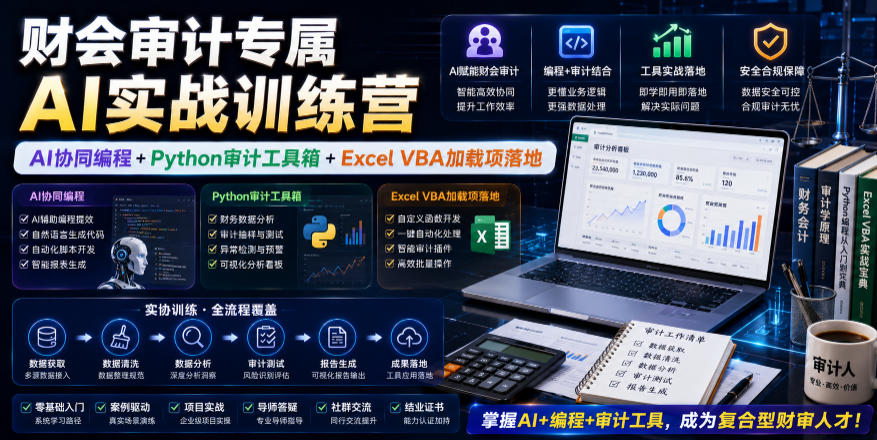 财会审计专属AI实战训练营｜AI协同编程+Python审计工具箱+Excel VBA加载项落地(更新0816)-HFXZHAN网创