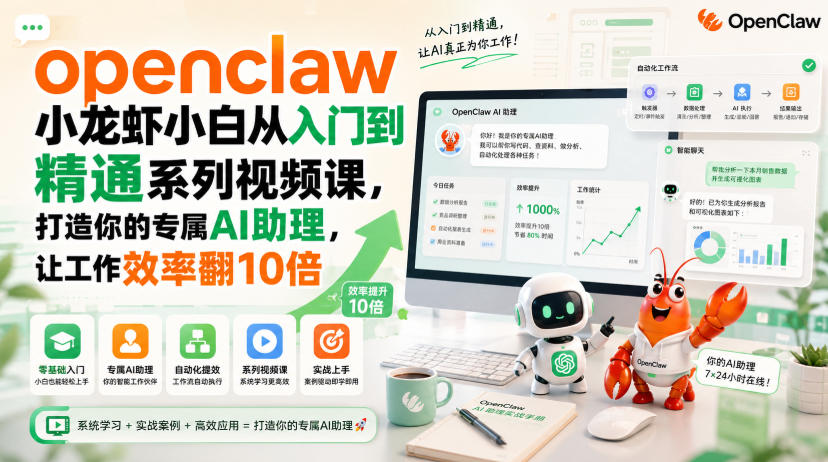 openclaw小龙虾小白从入门到精通系列视频课，打造你的专属AI助理，让工作效率翻10倍-HFXZHAN网创