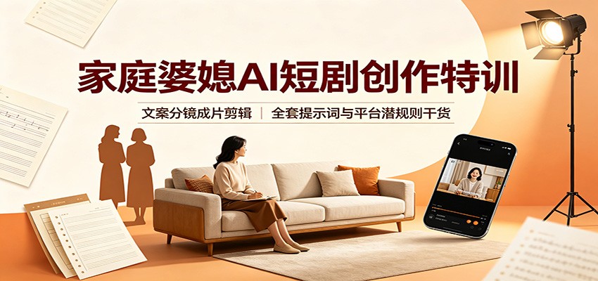 家庭婆媳AI短剧创作特训：文案分镜成片剪辑，全套提示词与平台潜规则干货-HFXZHAN网创
