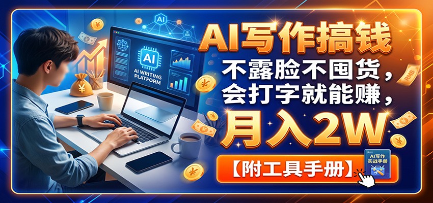AI写作搞钱：不露脸不囤货，会打字就能赚，月入2W【附工具手册】-HFXZHAN网创