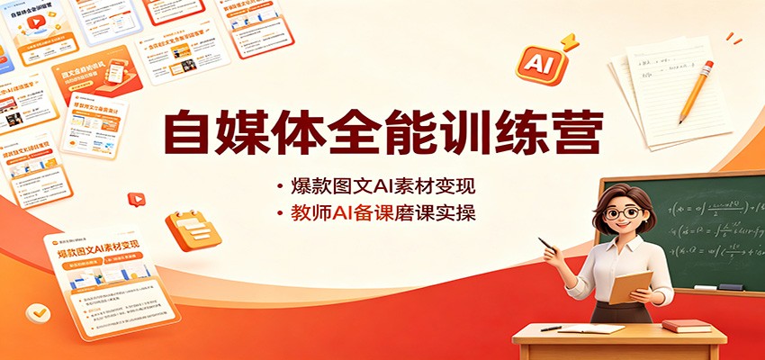 自媒体全能训练营：爆款图文AI素材变现，教师AI备课磨课实操-HFXZHAN网创