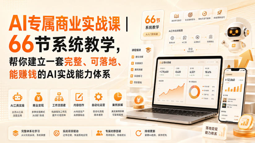 AI专属商业实战课｜66节系统教学，帮你建立一套完整、可落地、能賺钱的AI实战能力体系-HFXZHAN网创