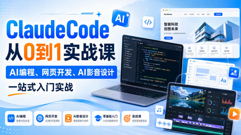 ClaudeCode从0到1实战课，AI编程、网页开发、AI影音设计一站式入门实战-HFXZHAN网创