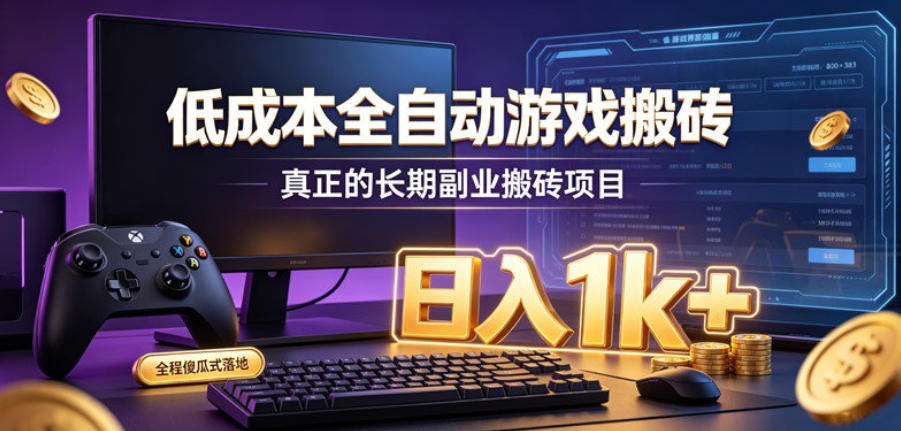 低成本全自动游戏搬砖，真正的长期副业搬砖项目，日入1k+，全程傻瓜式落地【揭秘】-HFXZHAN网创