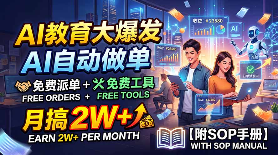 AI教育大爆发，AI自动做单，免费派单+免费工具，月搞2W+【附SOP手册】-HFXZHAN网创