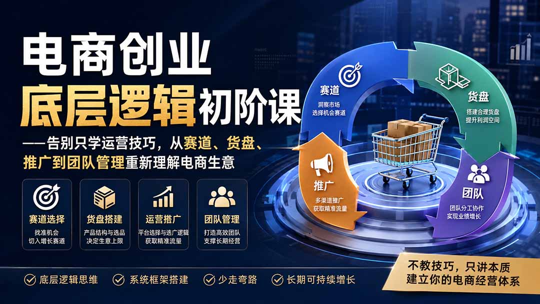 电商创业底层逻辑初阶课——告别只学运营技巧，从赛道、货盘、推广到团队管理重新理解电商生意-HFXZHAN网创