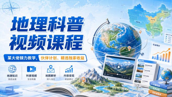 地理科普视频课程，某大佬倾力教学，伙伴计划、精选独家收益-HFXZHAN网创