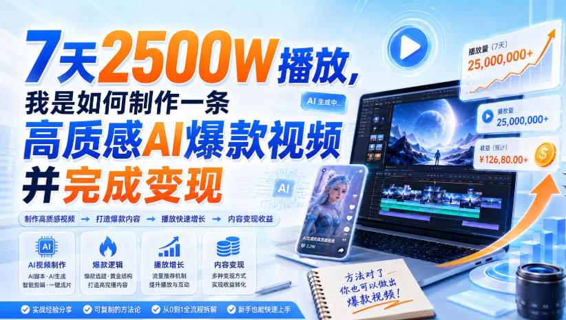 7天2500W播放，我是如何制作一条高质感AI爆款视频并完成变现-HFXZHAN网创