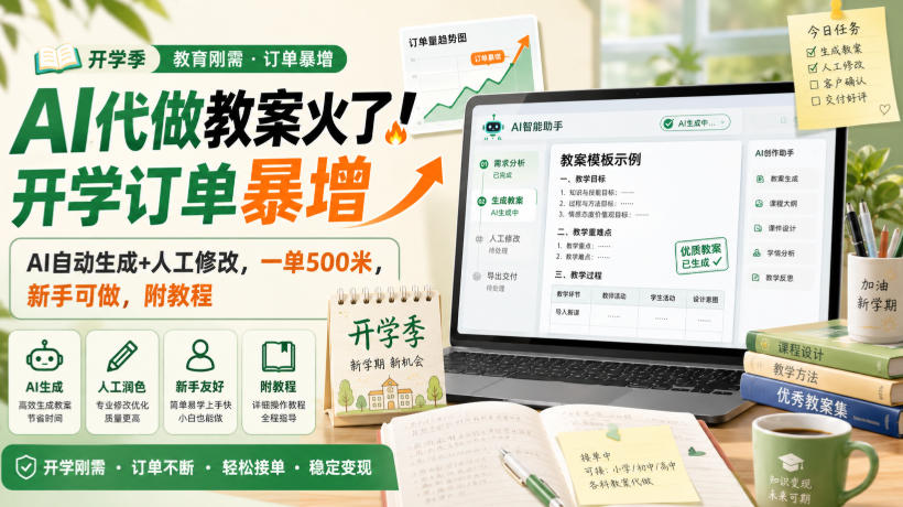 AI代做教案火了！开学订单暴增，AI自动生成+人工修改，一单500米，新手可做，附教程【揭秘】-HFXZHAN网创