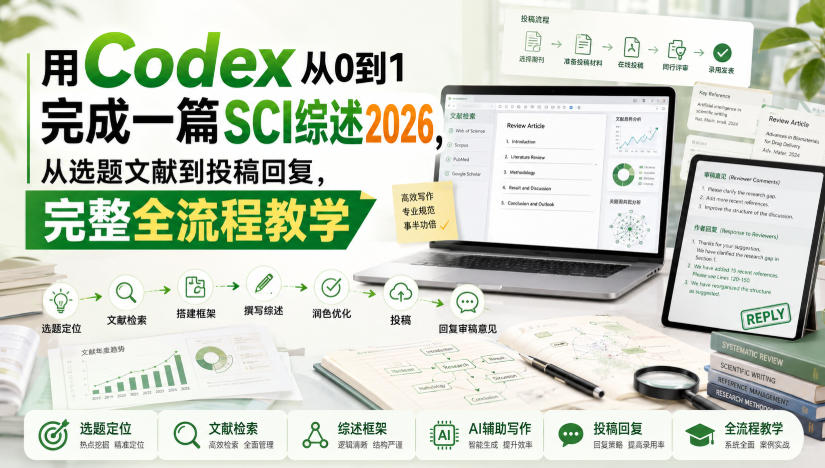 用Codex从0到1完成一篇SCI综述2026，从选题文献到投稿回复，完整全流程教学-HFXZHAN网创