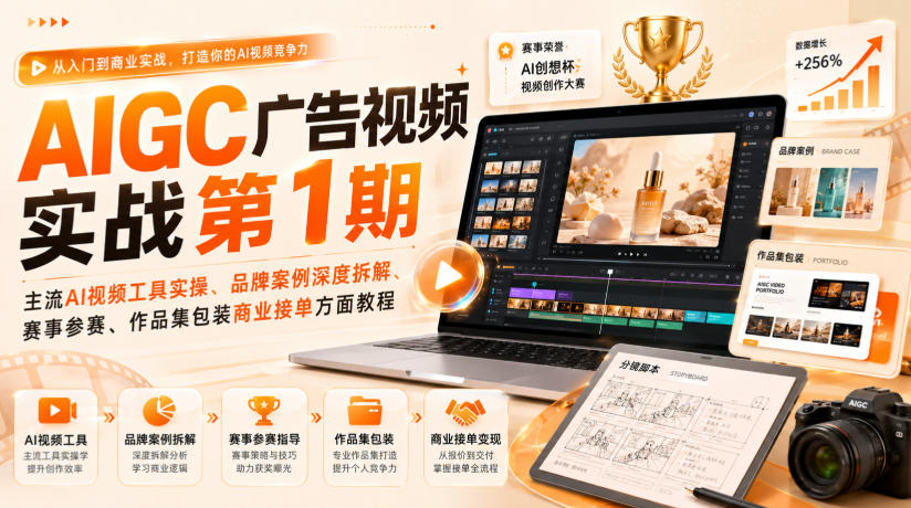 AIGC广告视频实战第1期，主流AI视频工具实操、品牌案例深度拆解、赛事参赛、作品集包装商业接单方面教程-HFXZHAN网创