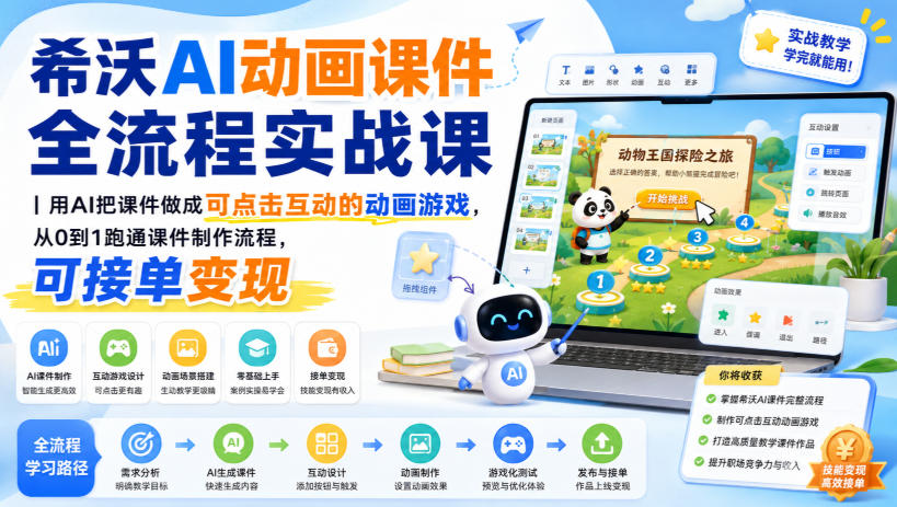 希沃AI动画课件全流程实战课｜用AI把课件做成可点击互动的动画游戏，从0到1跑通课件制作流程，可接单变现-HFXZHAN网创