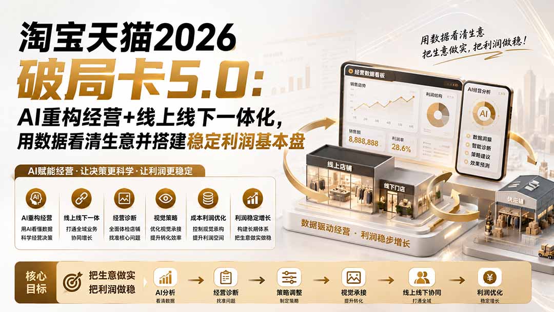淘宝天猫2026破局卡5.0：AI重构经营+线上线下一体化，用数据看清生意并搭建稳定利润基本盘-HFXZHAN网创