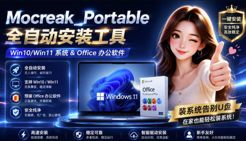 Mocreak全自动安装office和win10、win11系统，告别U盘装系统，使用安全可靠-HFXZHAN网创