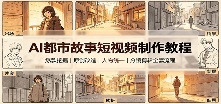 AI都市故事短视频制作教程：爆款挖掘原创改造，人物统一分镜剪辑全套流程-HFXZHAN网创