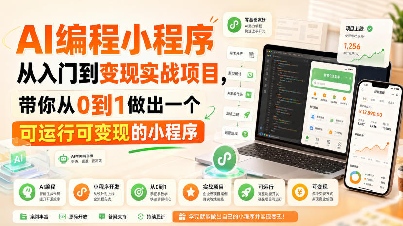 AI编程小程序从入门到变现实战项目，带你从0到1做出一个可运行可变现的小程序-HFXZHAN网创