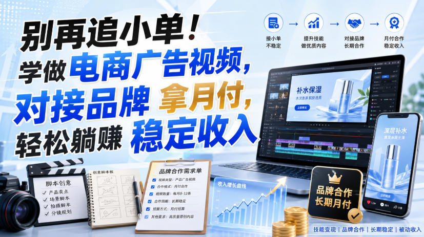 别再追小单！学做电商广告视频，对接品牌拿月付，轻松躺賺稳定收入【原创双语字幕】-HFXZHAN网创