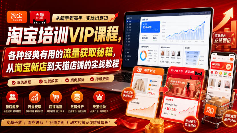 淘宝培训VIP课程，各种经典有用的流量获取秘籍，从淘宝新店到天猫店铺的实战教程(更新08月20日)-HFXZHAN网创