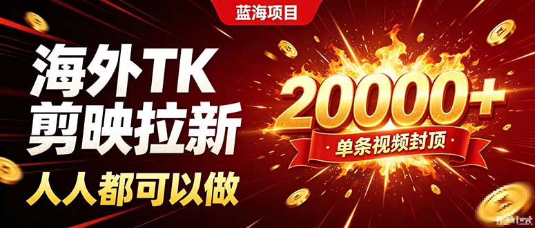 海外TK拉新新玩法，剪映就能做，不用经验不用粉丝，单条视频收益上限20000+-HFXZHAN网创