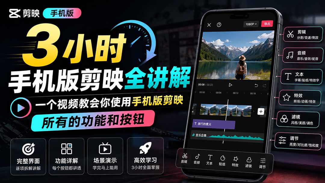 3小时手机版剪映全讲解，一个视频教会你使用手机版剪映，所有的功能和按钮-HFXZHAN网创