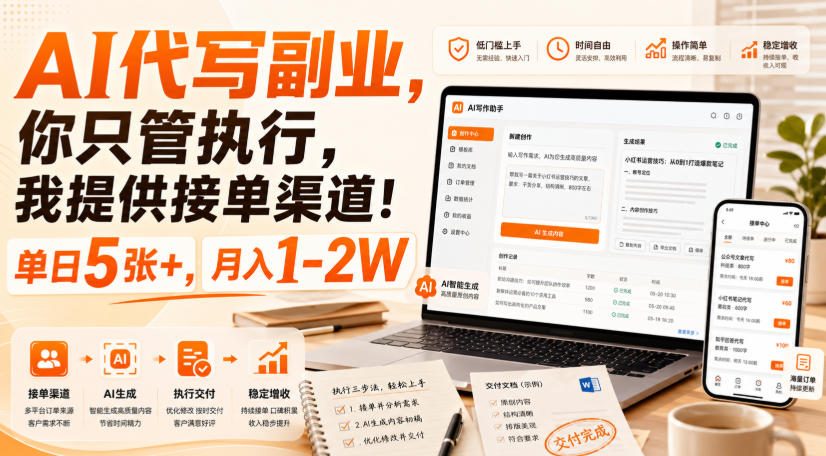 AI代写副业，你只管执行，我提供接单渠道！单日5张+，月入1-2W【揭秘】-HFXZHAN网创