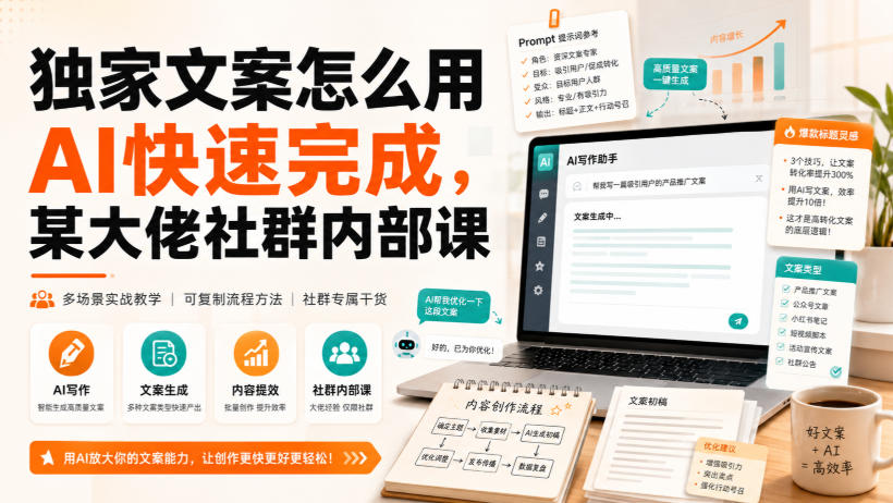独家文案怎么用AI快速完成，某大佬社群内部课-HFXZHAN网创