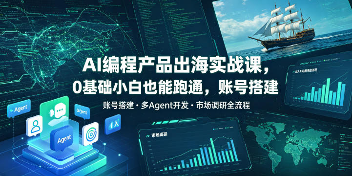 AI编程产品出海实战课，0基础小白也能跑通，账号搭建・多Agent开发・市场调研全流程，月入千刀跨境变现教程(更新0822)-HFXZHAN网创