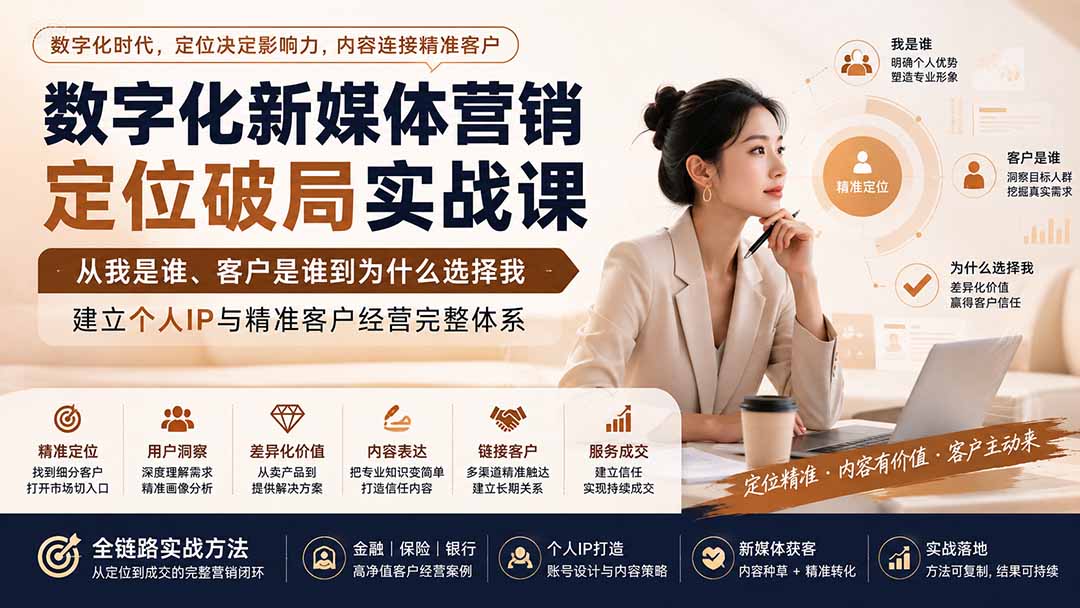数字化新媒体营销定位破局实战课：从我是谁、客户是谁到为什么选择我，建立个人IP与精准客户经营完整体系-HFXZHAN网创